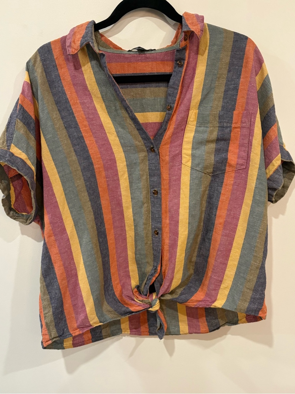 Madewell Multicolor Striped Tie-Front Button Down Shirt